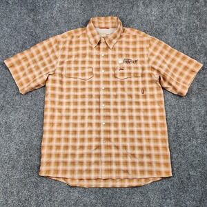 Simms Shirt Mens Medium Orange Plaid Short Sleeve Vented‎ Fly Fishing COR3